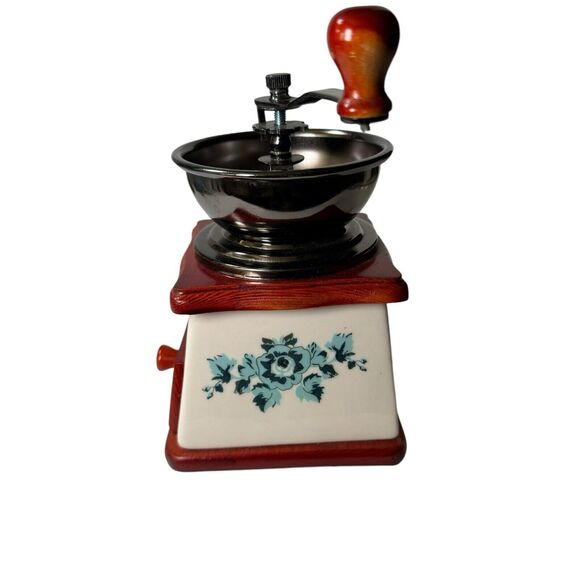 Vintage Cafe Coffee Mill Grinder with Porcelain- Floral- Fast Shipping - Picture 10 of 16